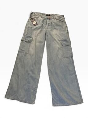 NWT True Religion Bobbi Mid Rise Baggy Cargo Jeans Grey Wash Size 30